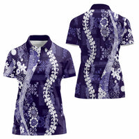 Hawaii Puakenikeni and Maile Lei Women Polo Shirt Purple Japanese Wave Style - Polynesian Pride