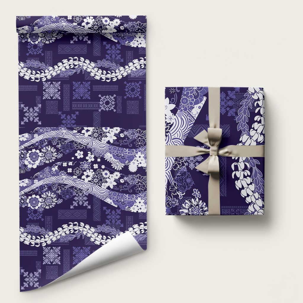 Hawaii Puakenikeni and Maile Lei Wrapping Paper Purple Japanese Wave Style - Polynesian Pride