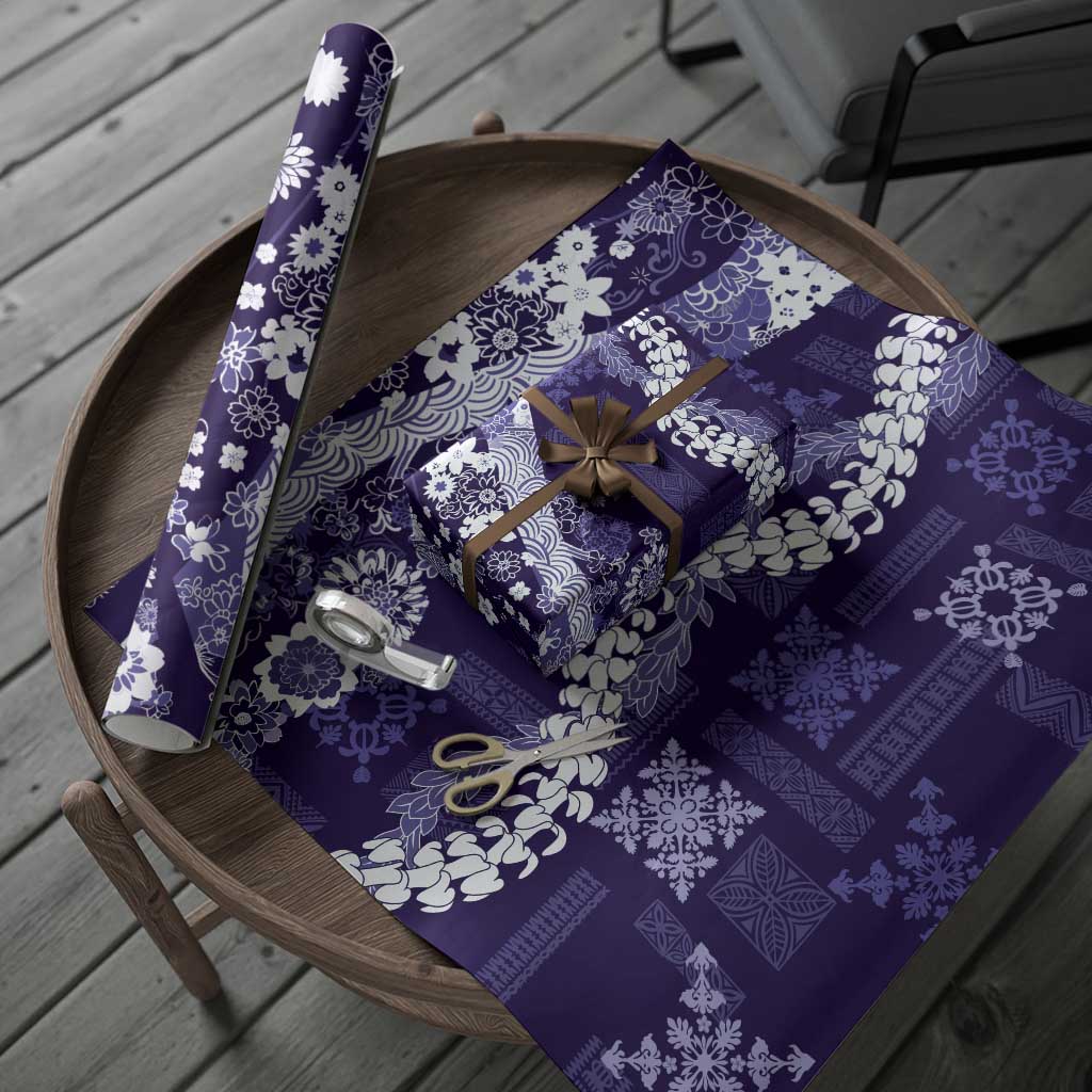 Hawaii Puakenikeni and Maile Lei Wrapping Paper Purple Japanese Wave Style - Polynesian Pride