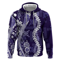 Hawaii Puakenikeni and Maile Lei Zip Hoodie Purple Japanese Wave Style - Polynesian Pride