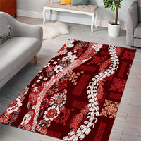 Hawaii Puakenikeni and Maile Lei Area Rug Red Japanese Wave Style - Polynesian Pride