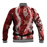 Hawaii Puakenikeni and Maile Lei Baseball Jacket Red Japanese Wave Style LT9 - Polynesian Pride