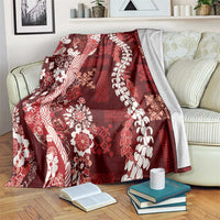 Hawaii Puakenikeni and Maile Lei Blanket Red Japanese Wave Style - Polynesian Pride