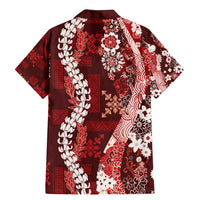 Hawaii Puakenikeni and Maile Lei Family Matching Mermaid Dress and Hawaiian Shirt Red Japanese Wave Style - Polynesian Pride