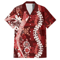 Hawaii Puakenikeni and Maile Lei Family Matching Tank Maxi Dress and Hawaiian Shirt Red Japanese Wave Style - Polynesian Pride