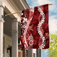 Hawaii Puakenikeni and Maile Lei Garden Flag Red Japanese Wave Style - Polynesian Pride