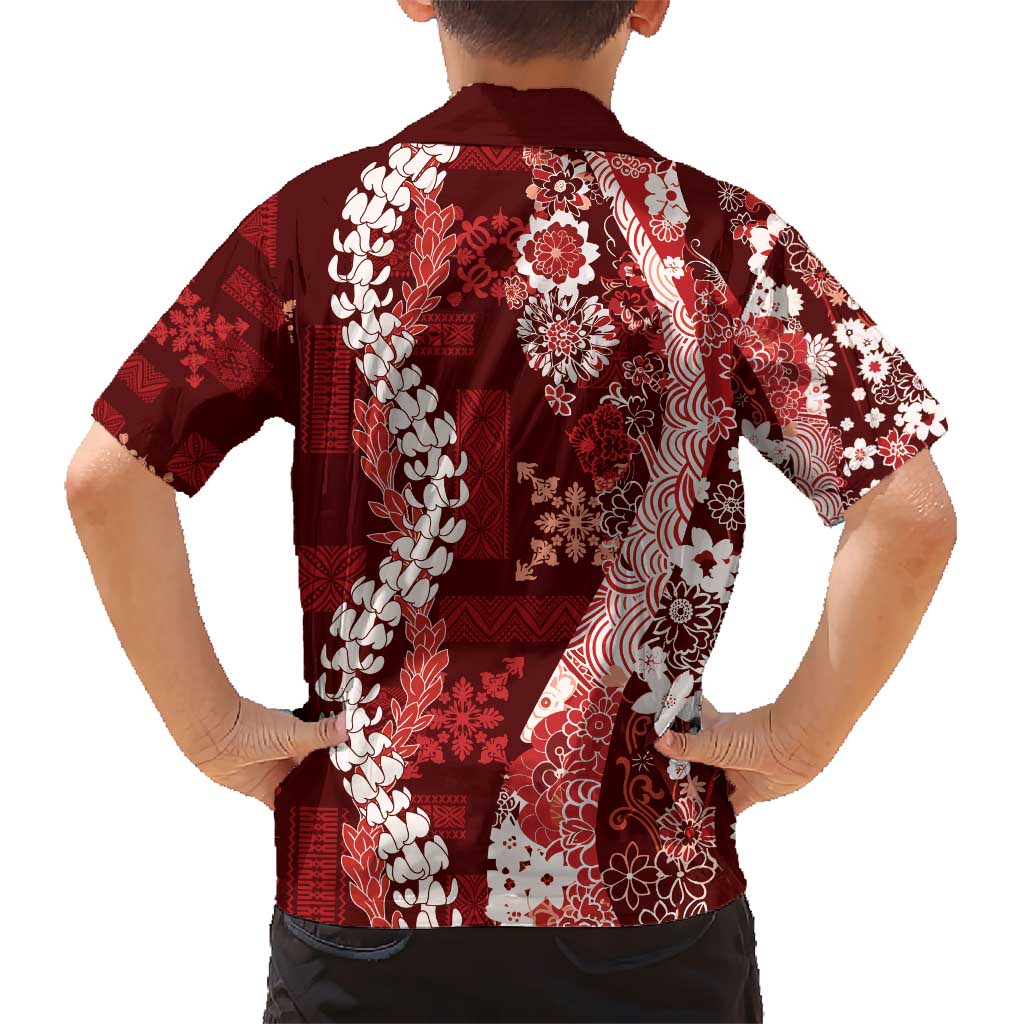 Hawaii Puakenikeni and Maile Lei Hawaiian Shirt Red Japanese Wave Style - Polynesian Pride