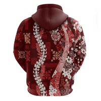 Hawaii Puakenikeni and Maile Lei Hoodie Red Japanese Wave Style - Polynesian Pride