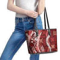 Hawaii Puakenikeni and Maile Lei Leather Tote Bag Red Japanese Wave Style - Polynesian Pride
