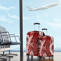 Hawaii Puakenikeni and Maile Lei Luggage Cover Red Japanese Wave Style - Polynesian Pride