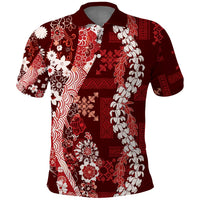 Hawaii Puakenikeni and Maile Lei Polo Shirt Red Japanese Wave Style - Polynesian Pride