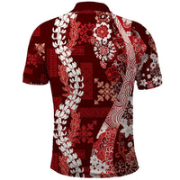 Hawaii Puakenikeni and Maile Lei Polo Shirt Red Japanese Wave Style - Polynesian Pride