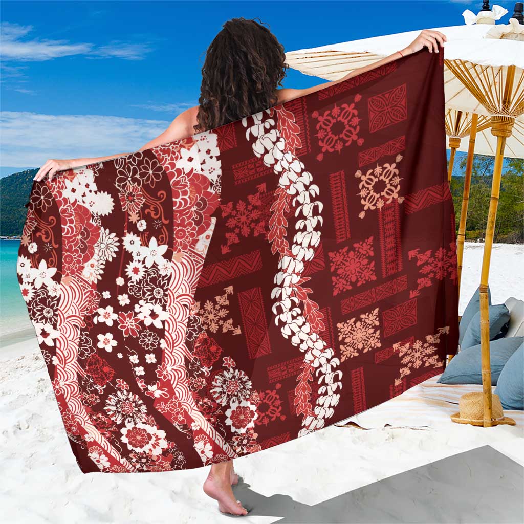 Hawaii Puakenikeni and Maile Lei Sarong Red Japanese Wave Style LT9 One Size 44 x 66 inches Red - Polynesian Pride
