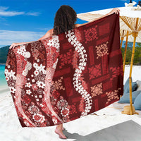 Hawaii Puakenikeni and Maile Lei Sarong Red Japanese Wave Style LT9 One Size 44 x 66 inches Red - Polynesian Pride
