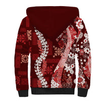 Hawaii Puakenikeni and Maile Lei Sherpa Hoodie Red Japanese Wave Style - Polynesian Pride