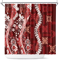 Hawaii Puakenikeni and Maile Lei Shower Curtain Red Japanese Wave Style - Polynesian Pride