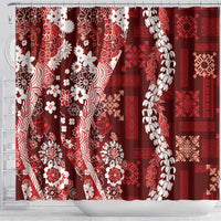 Hawaii Puakenikeni and Maile Lei Shower Curtain Red Japanese Wave Style - Polynesian Pride