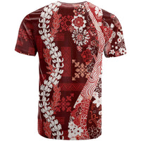 Hawaii Puakenikeni and Maile Lei T Shirt Red Japanese Wave Style - Polynesian Pride