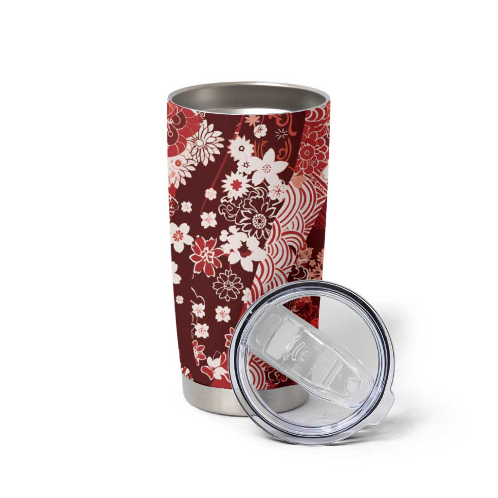 Hawaii Puakenikeni and Maile Lei Tumbler Cup Red Japanese Wave Style - Polynesian Pride