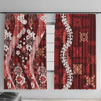 Hawaii Puakenikeni and Maile Lei Window Curtain Red Japanese Wave Style - Polynesian Pride
