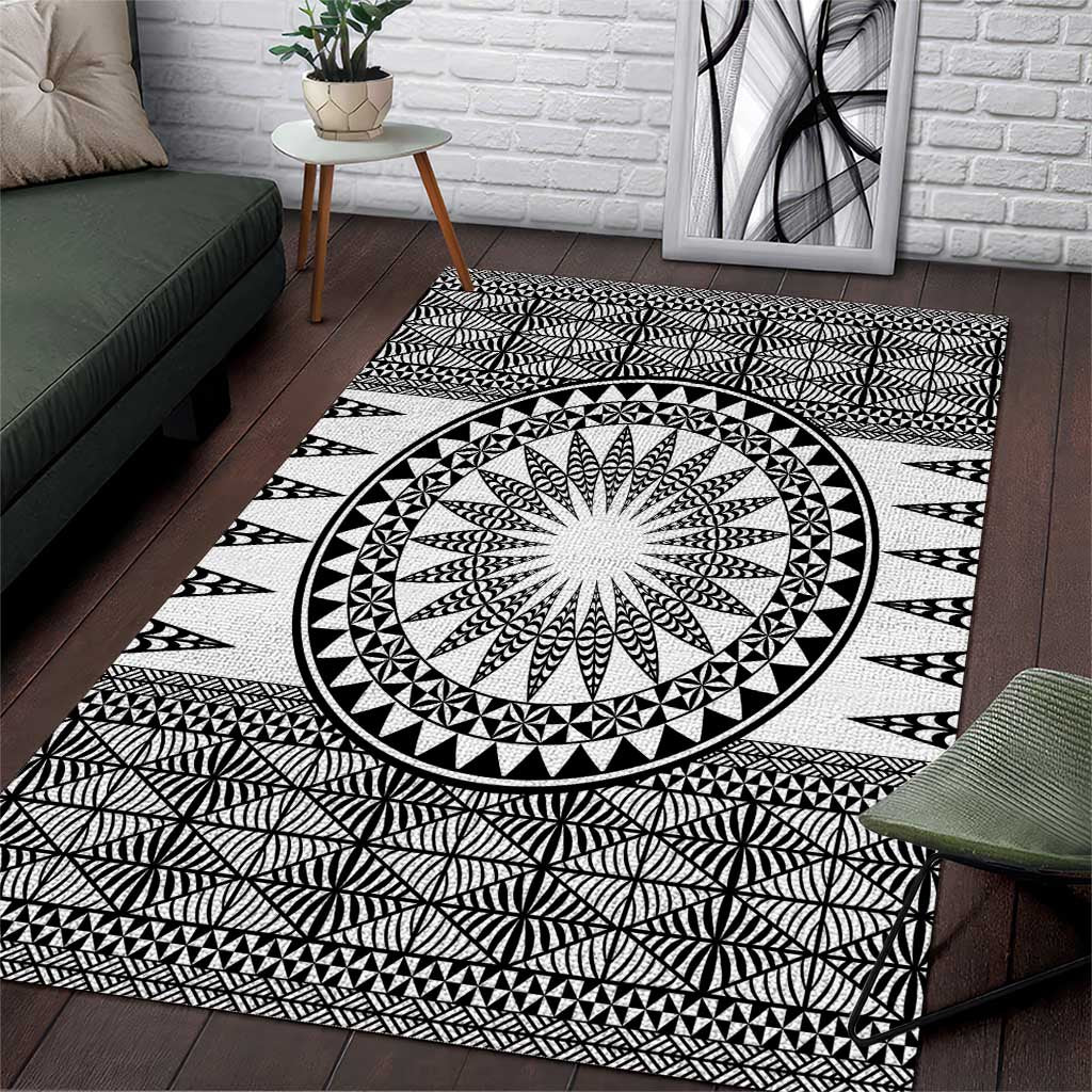 All White Tonga Malo e lelei Area Rug Vintage Ngatu Tribal Pattern - Polynesian Pride