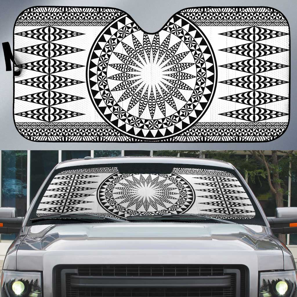All White Tonga Malo e lelei Auto Sun Shade Vintage Ngatu Tribal Pattern - Polynesian Pride