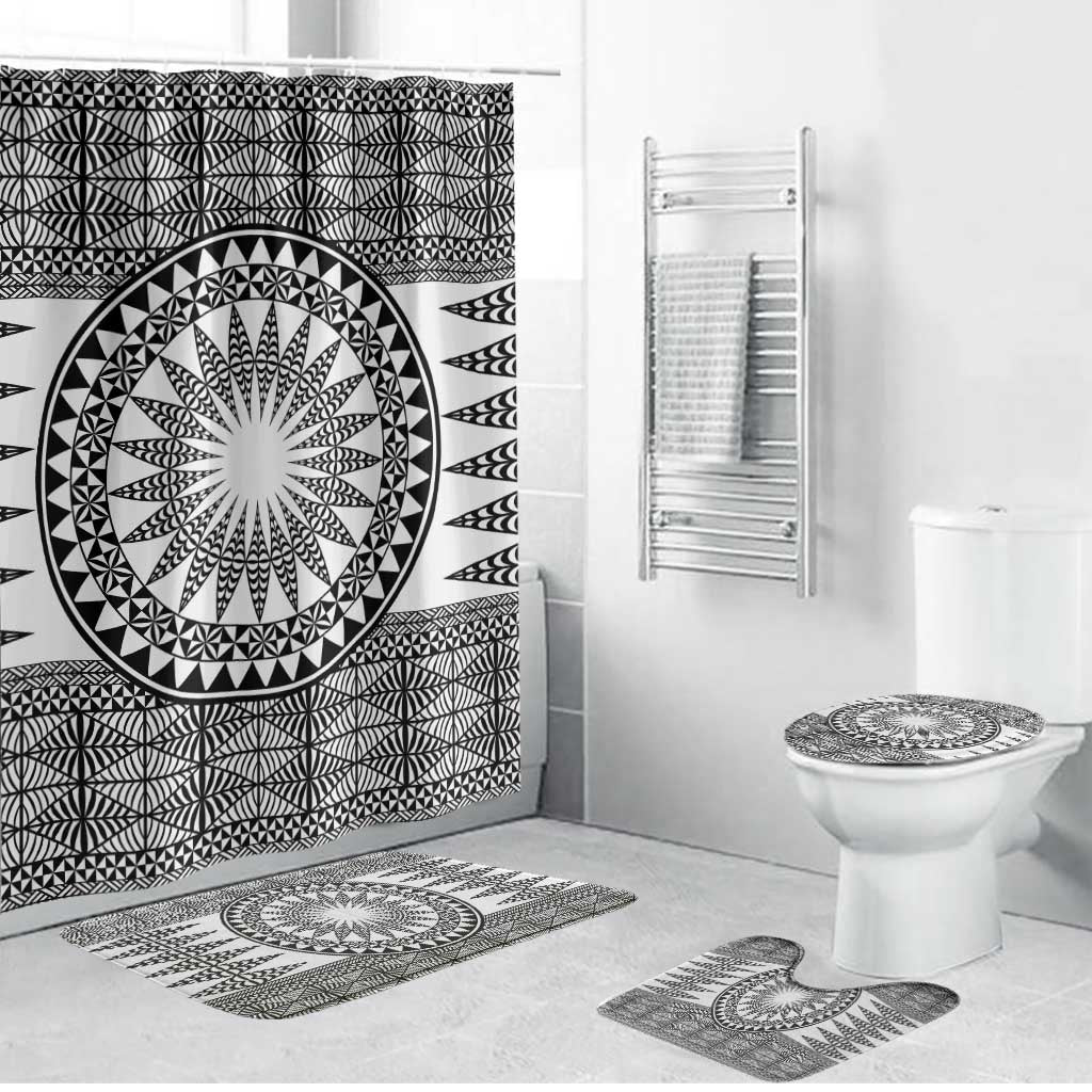 All White Tonga Malo e lelei Bathroom Set Vintage Ngatu Tribal Pattern - Polynesian Pride