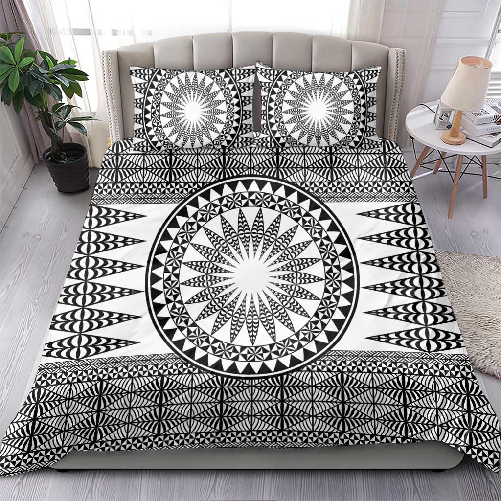 All White Tonga Malo e lelei Bedding Set Vintage Ngatu Tribal Pattern - Polynesian Pride