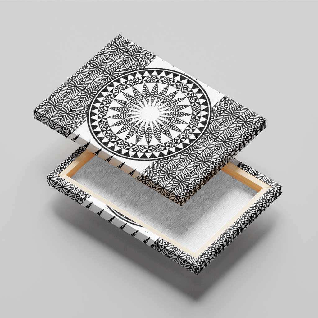 All White Tonga Malo e lelei Canvas Wall Art Vintage Ngatu Tribal Pattern - Polynesian Pride