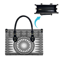 All White Tonga Malo e lelei Leather Bag Vintage Ngatu Tribal Pattern - Polynesian Pride