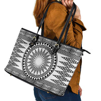 All White Tonga Malo e lelei Leather Tote Bag Vintage Ngatu Tribal Pattern - Polynesian Pride