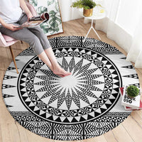 All White Tonga Malo e lelei Round Carpet Vintage Ngatu Tribal Pattern - Polynesian Pride