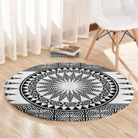 All White Tonga Malo e lelei Round Carpet Vintage Ngatu Tribal Pattern - Polynesian Pride