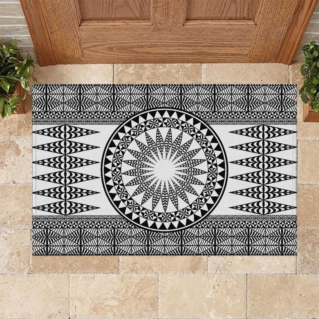 All White Tonga Malo e lelei Rubber Doormat Vintage Ngatu Tribal Pattern LT9 White - Polynesian Pride