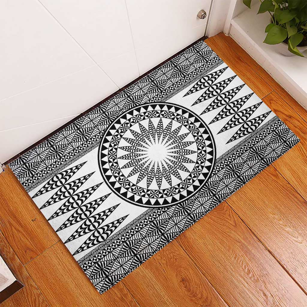 All White Tonga Malo e lelei Rubber Doormat Vintage Ngatu Tribal Pattern LT9 - Polynesian Pride