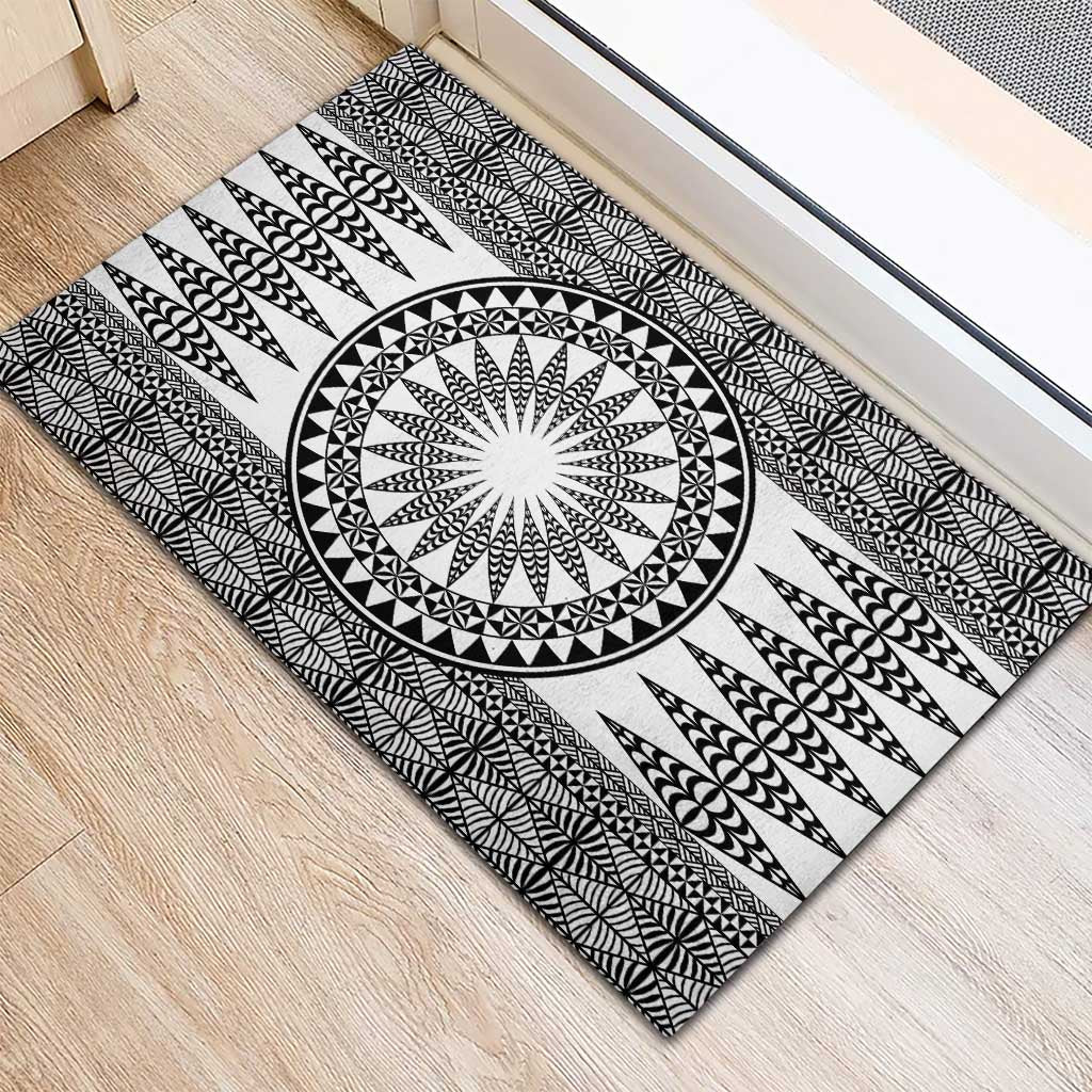 All White Tonga Malo e lelei Rubber Doormat Vintage Ngatu Tribal Pattern LT9 - Polynesian Pride