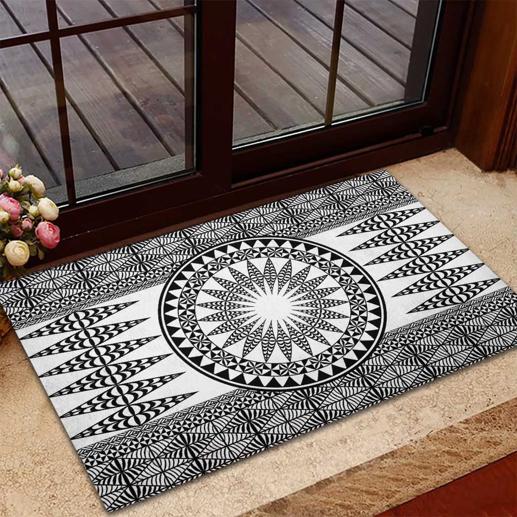 All White Tonga Malo e lelei Rubber Doormat Vintage Ngatu Tribal Pattern LT9 - Polynesian Pride