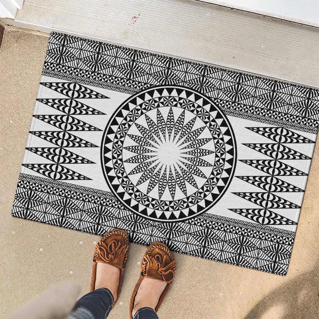 All White Tonga Malo e lelei Rubber Doormat Vintage Ngatu Tribal Pattern LT9 - Polynesian Pride