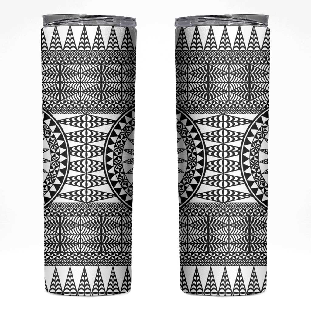 All White Tonga Malo e lelei Skinny Tumbler Vintage Ngatu Tribal Pattern LT9 White - Polynesian Pride