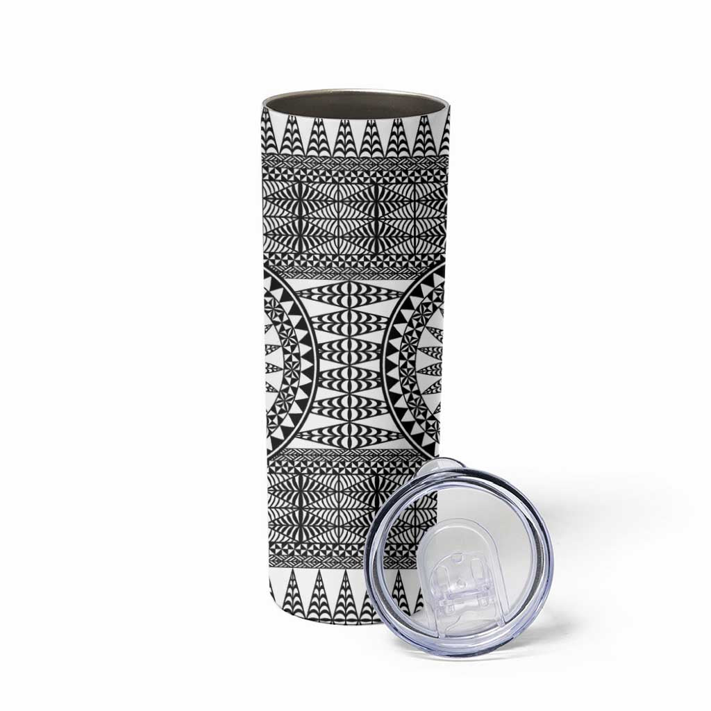 All White Tonga Malo e lelei Skinny Tumbler Vintage Ngatu Tribal Pattern LT9 - Polynesian Pride