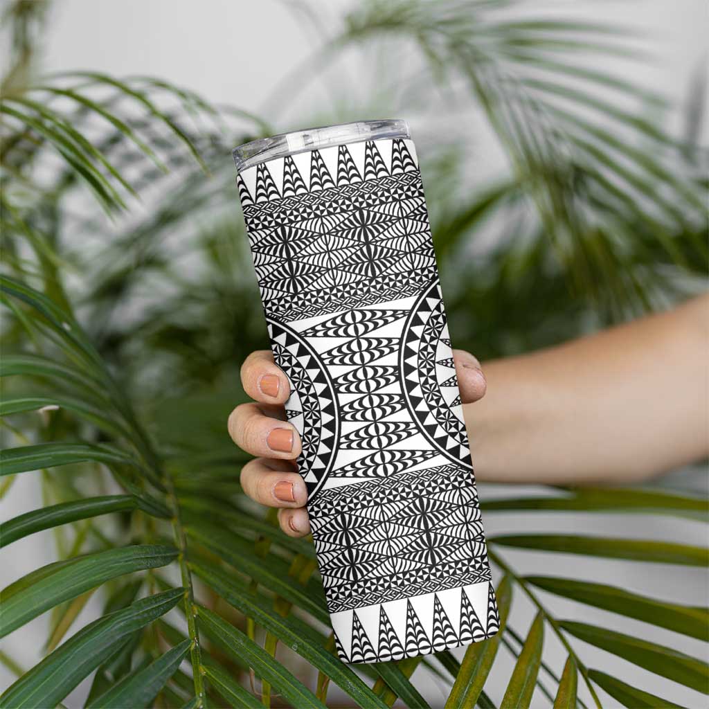 All White Tonga Malo e lelei Skinny Tumbler Vintage Ngatu Tribal Pattern LT9 - Polynesian Pride