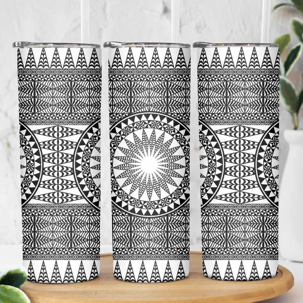 All White Tonga Malo e lelei Skinny Tumbler Vintage Ngatu Tribal Pattern LT9 - Polynesian Pride
