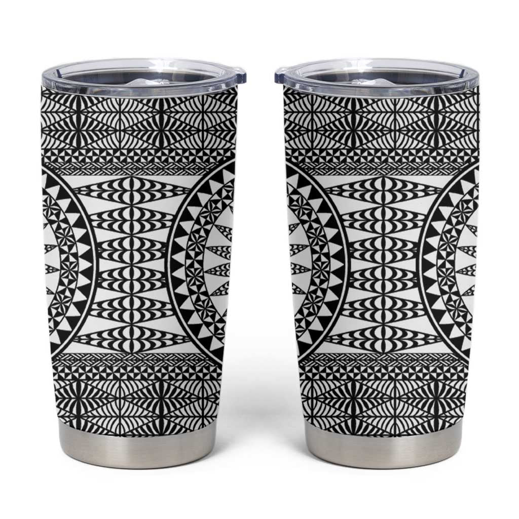 All White Tonga Malo e lelei Tumbler Cup Vintage Ngatu Tribal Pattern LT9 White - Polynesian Pride