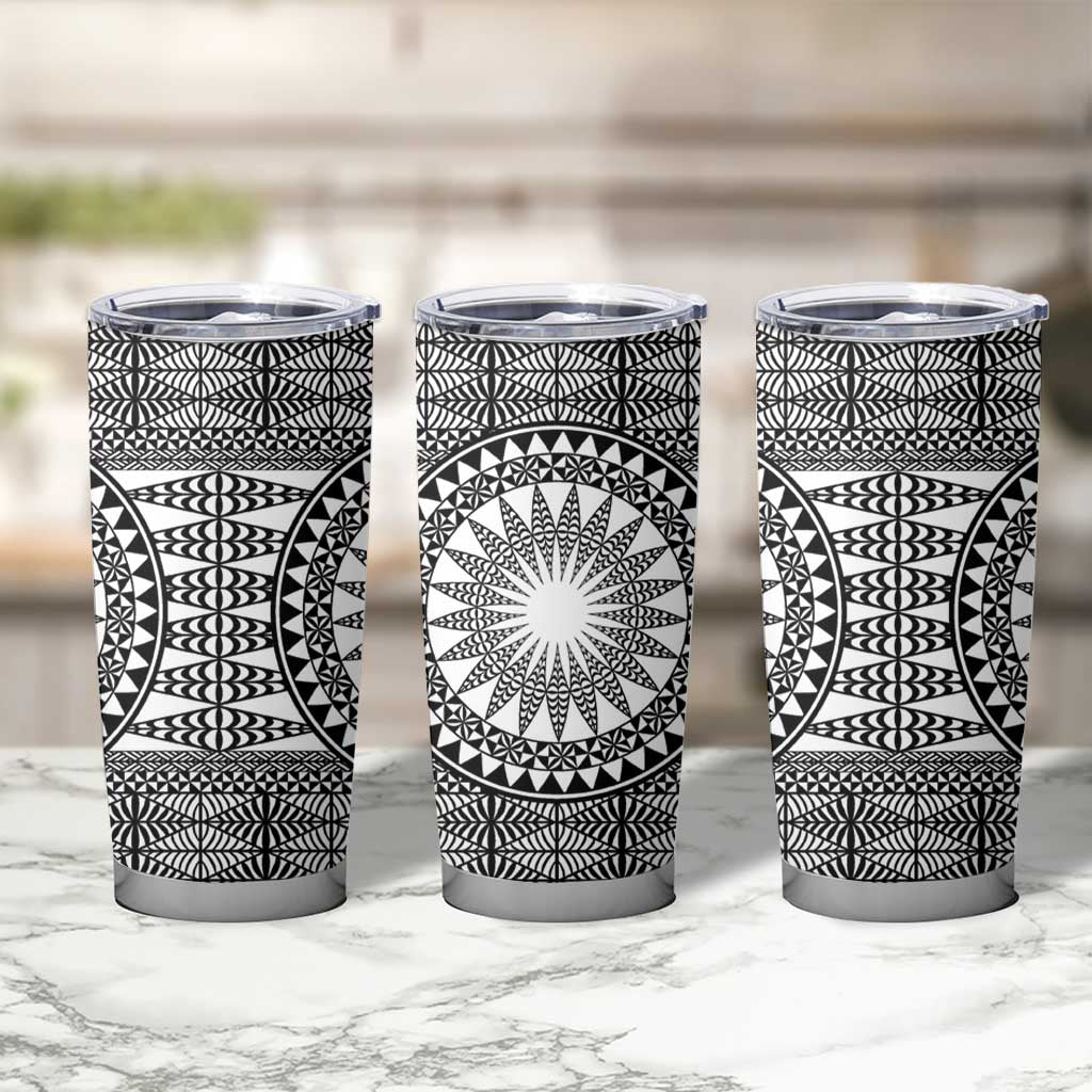 All White Tonga Malo e lelei Tumbler Cup Vintage Ngatu Tribal Pattern LT9 - Polynesian Pride