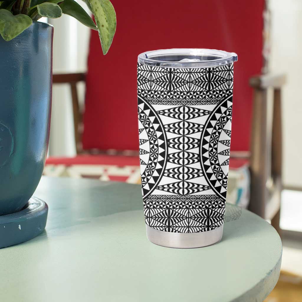 All White Tonga Malo e lelei Tumbler Cup Vintage Ngatu Tribal Pattern LT9 - Polynesian Pride