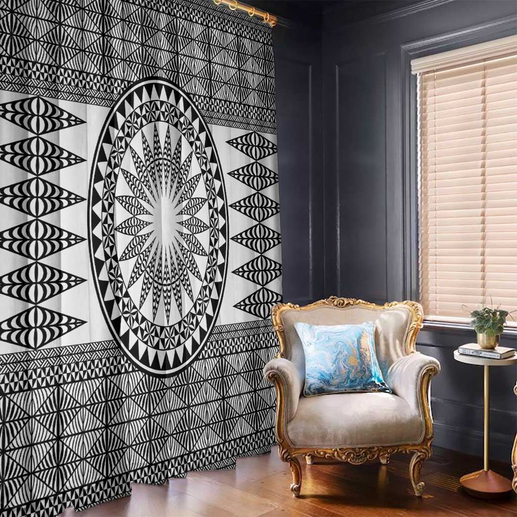 All White Tonga Malo e lelei Window Curtain Vintage Ngatu Tribal Pattern - Polynesian Pride