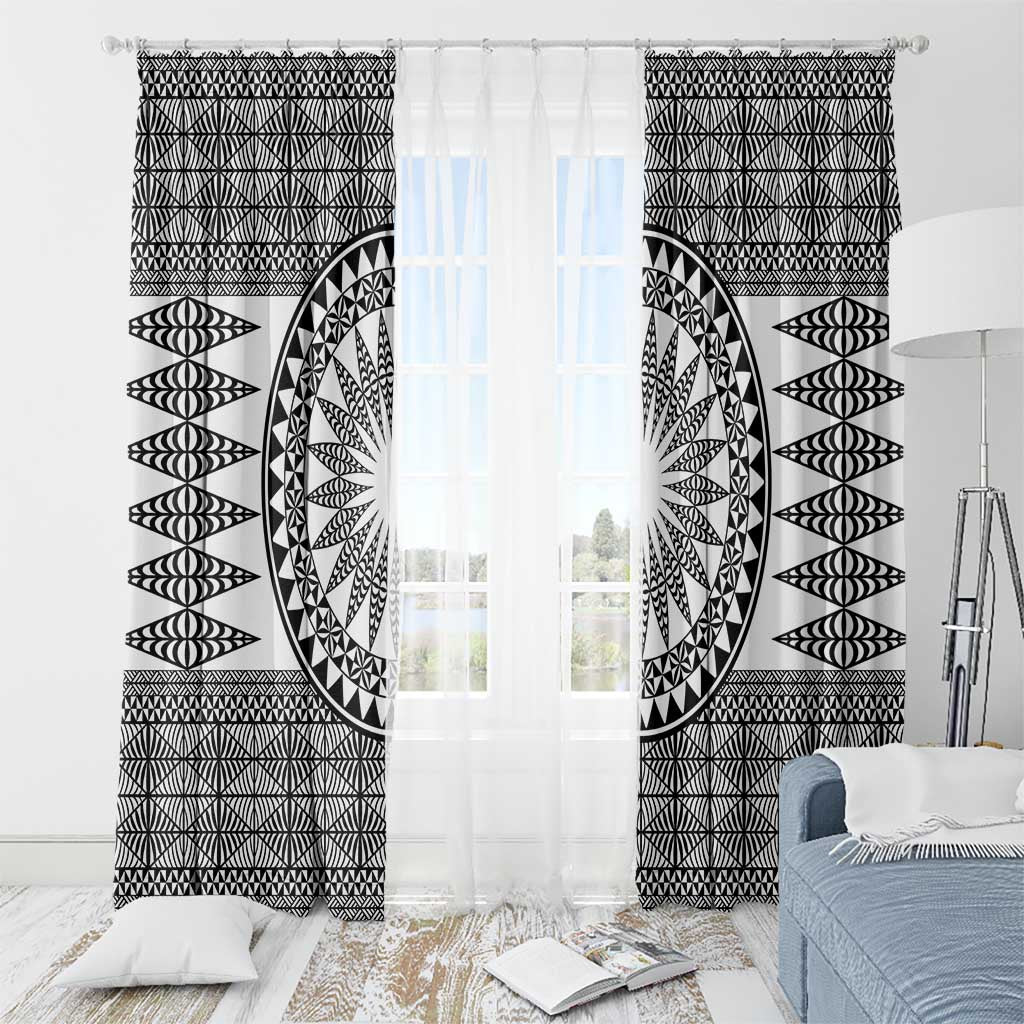 All White Tonga Malo e lelei Window Curtain Vintage Ngatu Tribal Pattern - Polynesian Pride