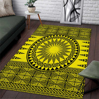 All Yellow Tonga Malo e lelei Area Rug Vintage Ngatu Tribal Pattern - Polynesian Pride