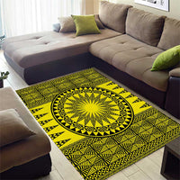 All Yellow Tonga Malo e lelei Area Rug Vintage Ngatu Tribal Pattern - Polynesian Pride