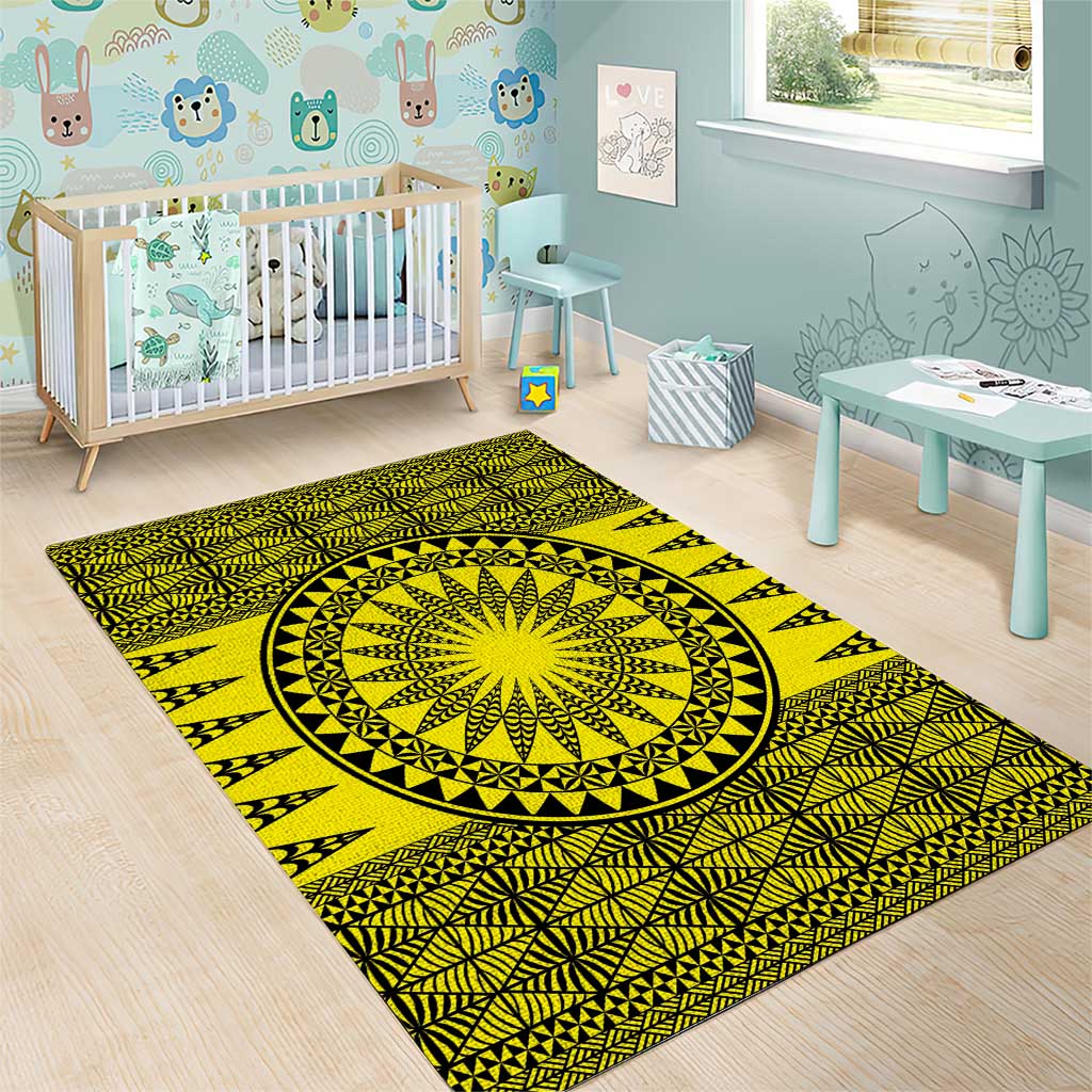 All Yellow Tonga Malo e lelei Area Rug Vintage Ngatu Tribal Pattern - Polynesian Pride